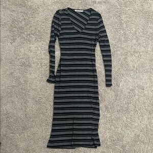 Striped Black and Gray Long Sleeve Dress